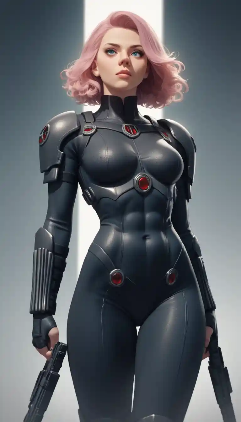 Anime armored heroine with wild platinum hair and blue eyes