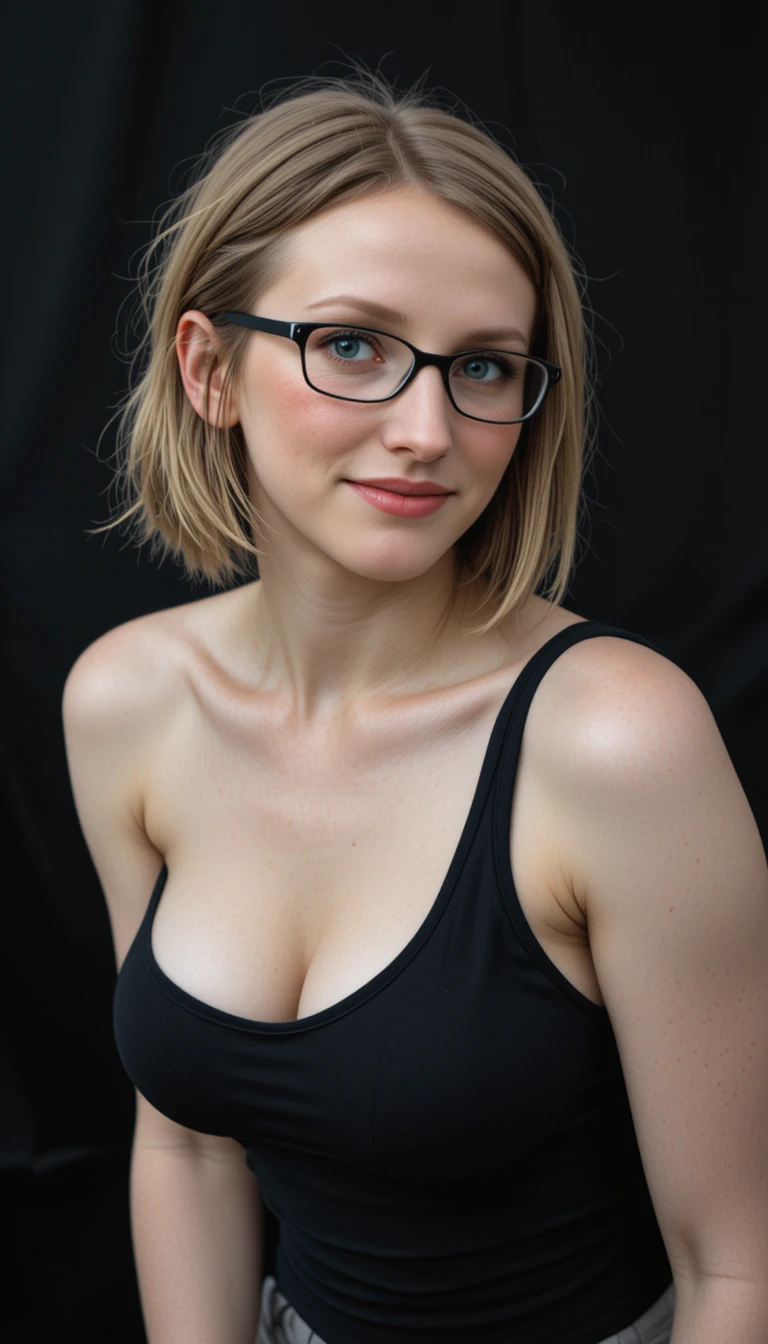 Jeune ado gothique blonde avec des lunettes penchée vers l’avant