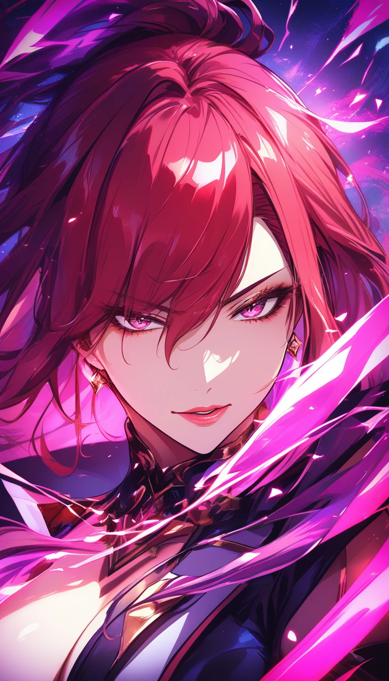 Seductive anime heroine close up in a vibrant fantasy portrait