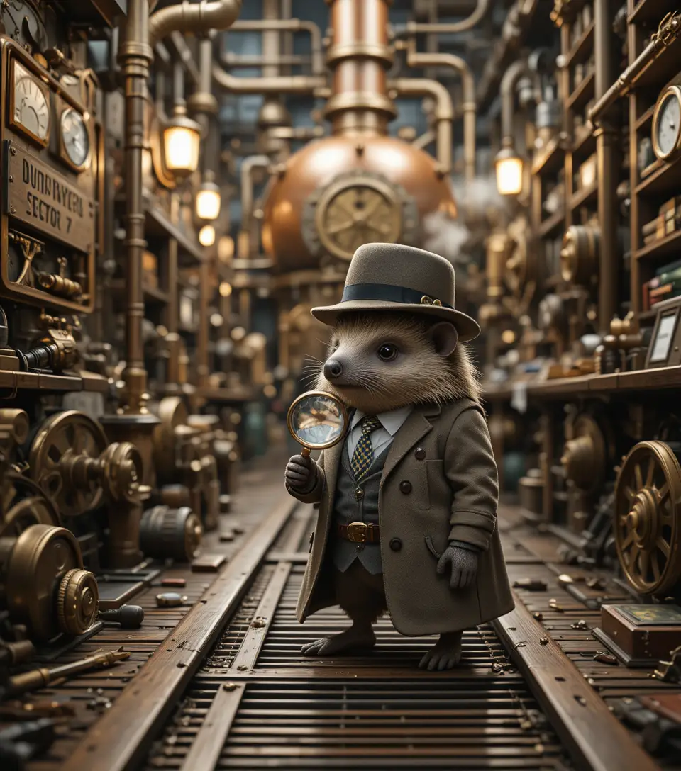 Riccio detective in un’officina di macchine steampunk