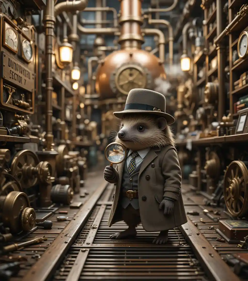 Riccio detective in un’officina di macchine steampunk