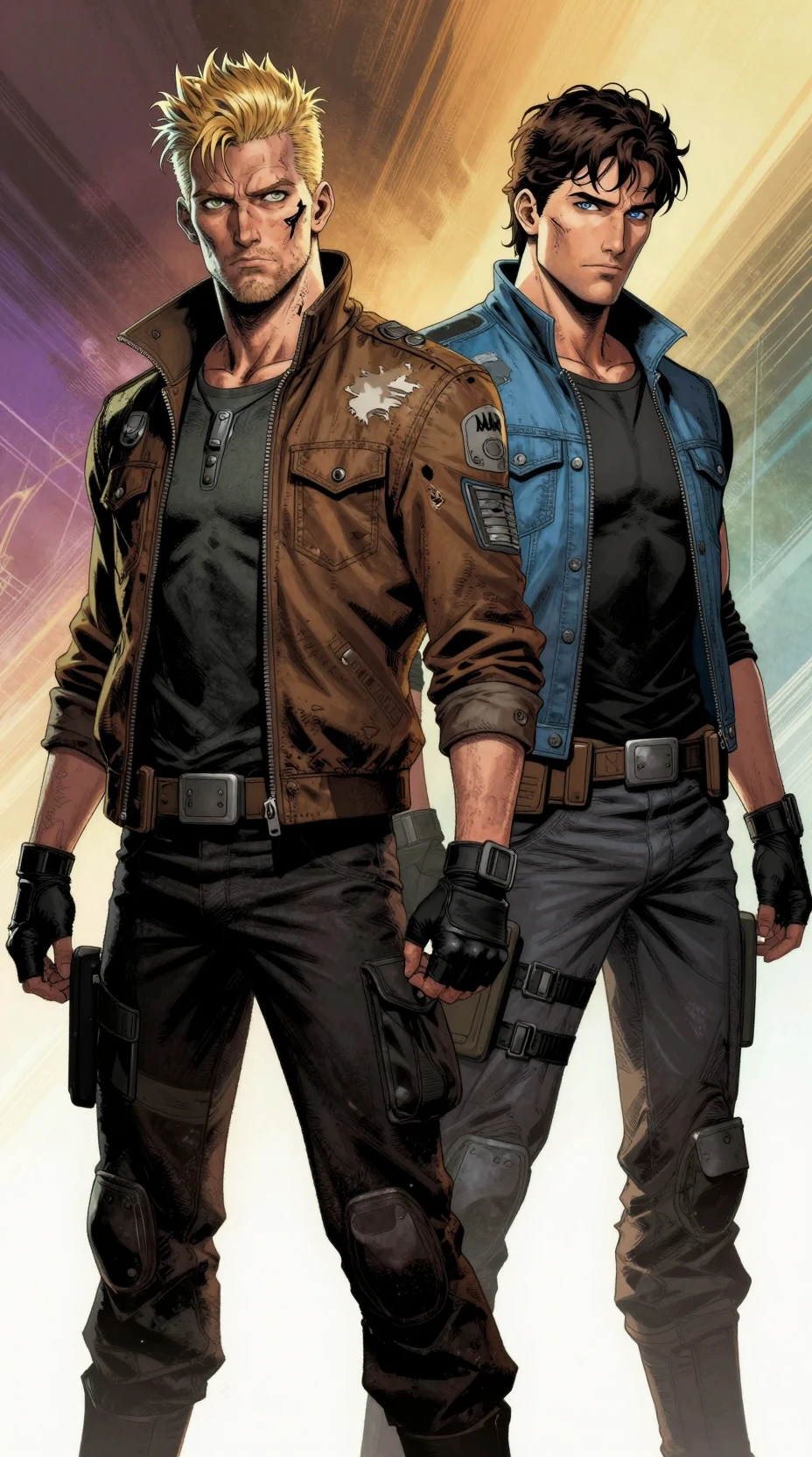Two spacefaring antiheroes in a graphic novel battle scene