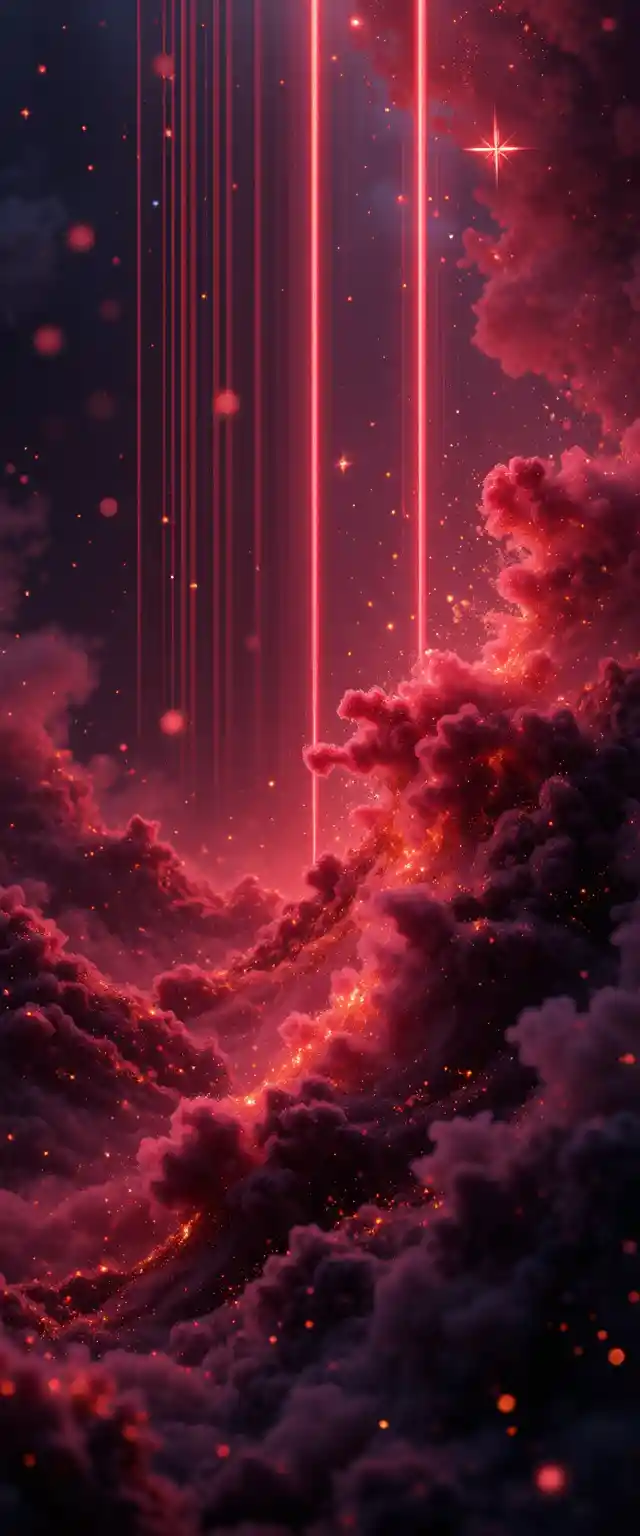 Nebulosa rojo intenso con fluida luz cósmica ahumada