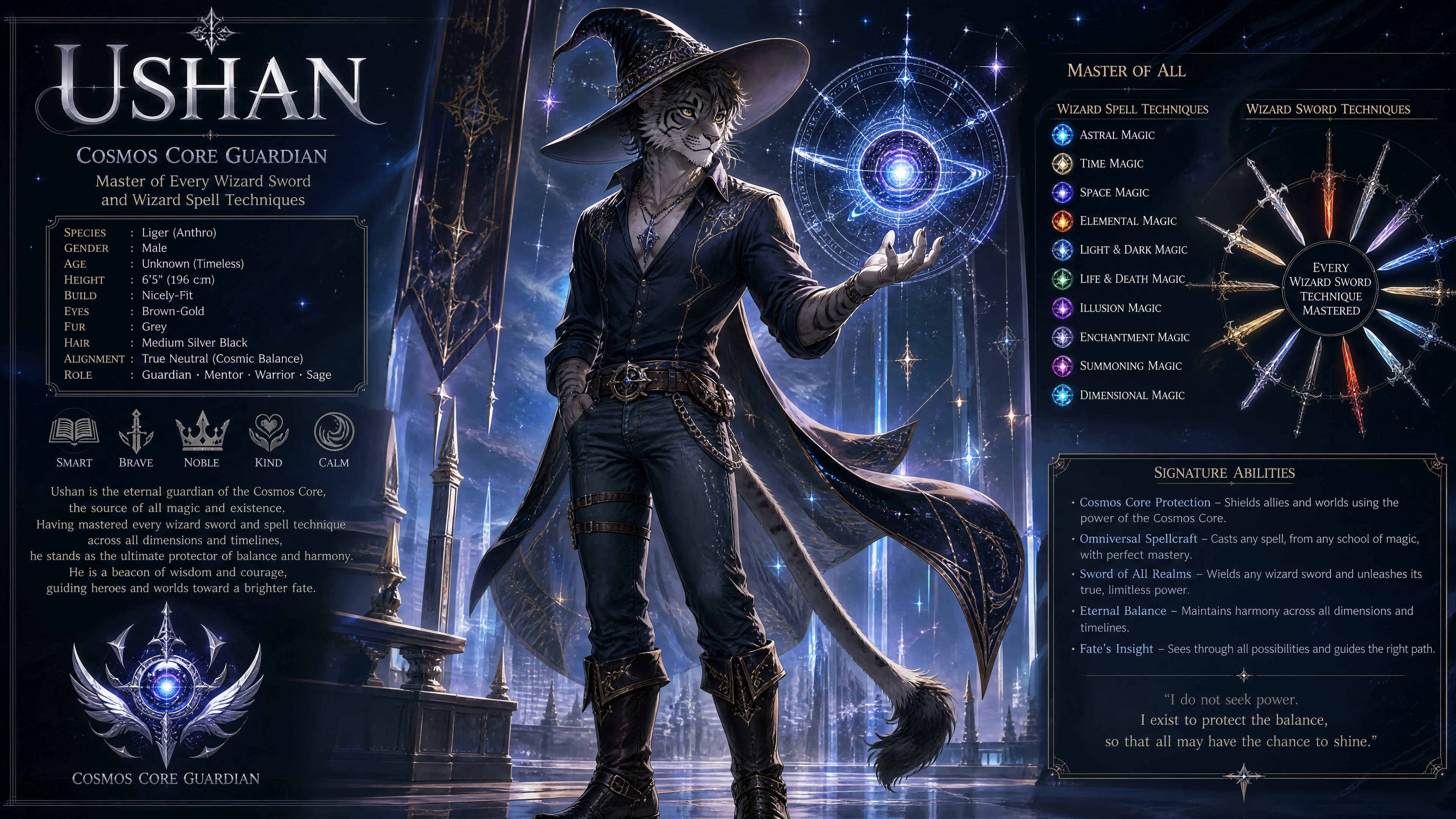 Gardien magicien ligre anthropomorphe portant chapeau, chemise, jean et bottes