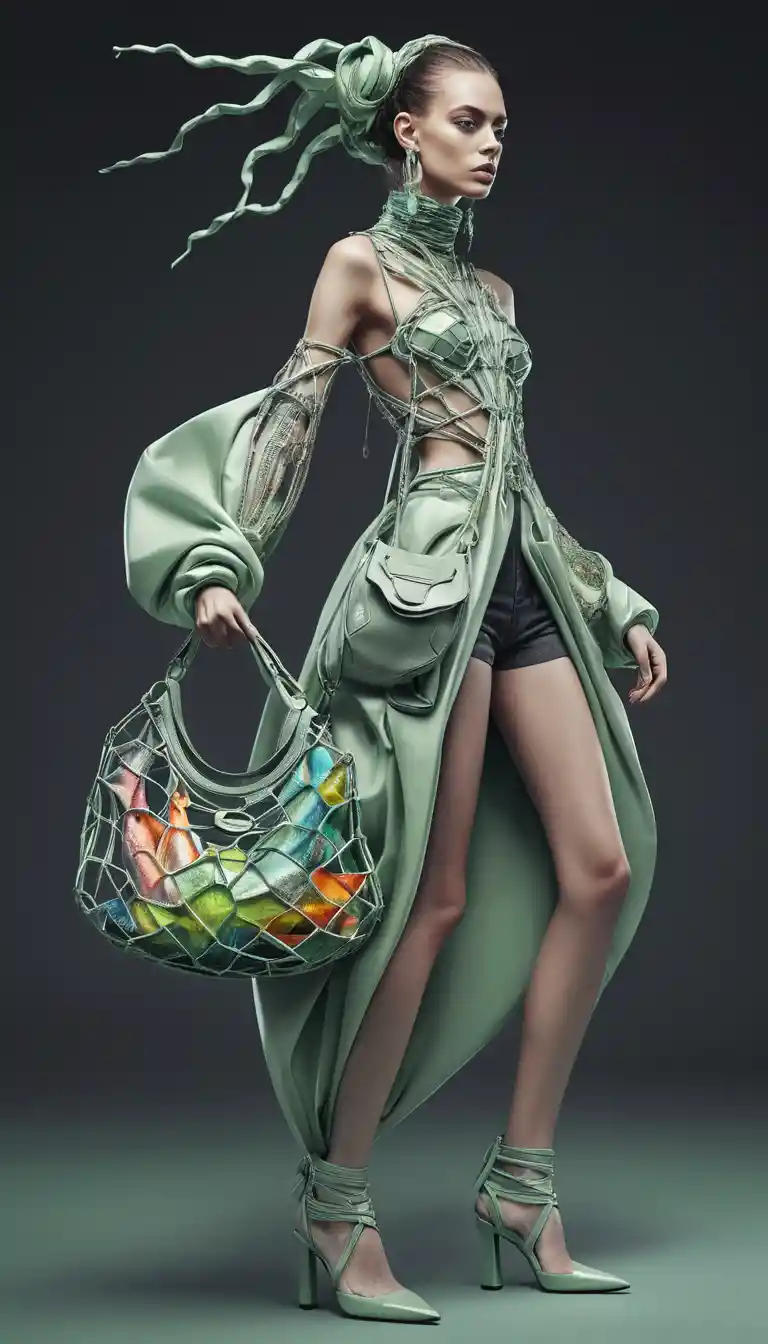 Mulher de moda futurista em ilustração digital dinâmica de corpo inteiro