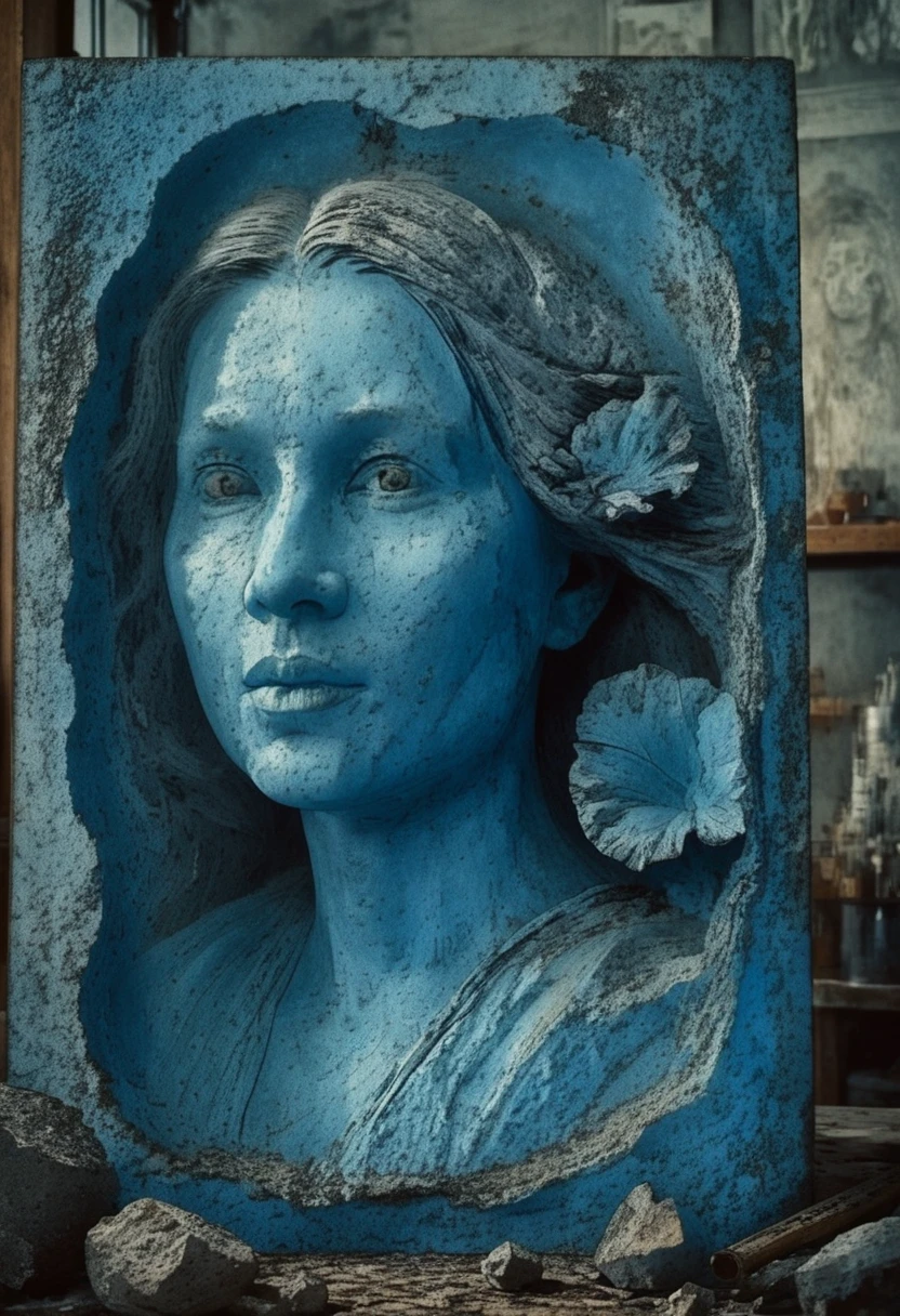 Escultura surrealista 3D de retrato de una mujer en estudio