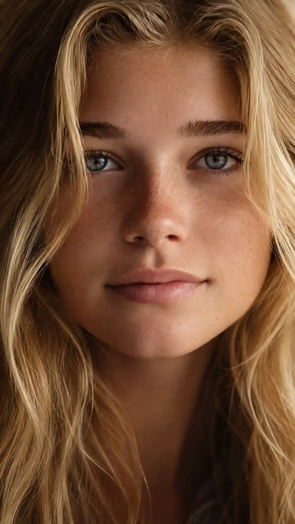 Retrato de beleza em close extremo de uma mulher serena