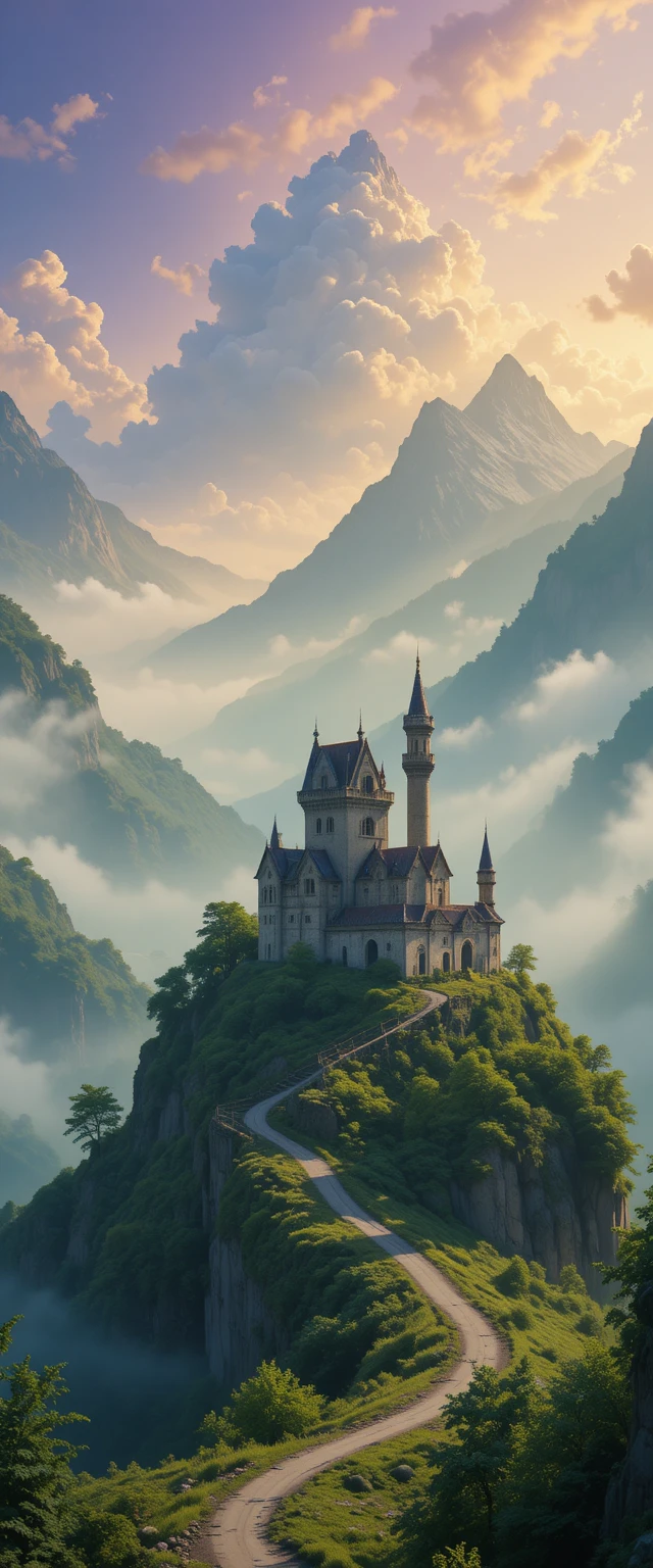 Castillo de montaña abandonado bañado por el sol en un paisaje veraniego de ensueño