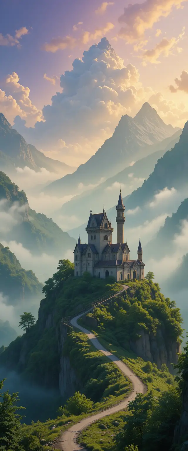 Château de montagne abandonné baigné de soleil dans un paysage d’été de rêve
