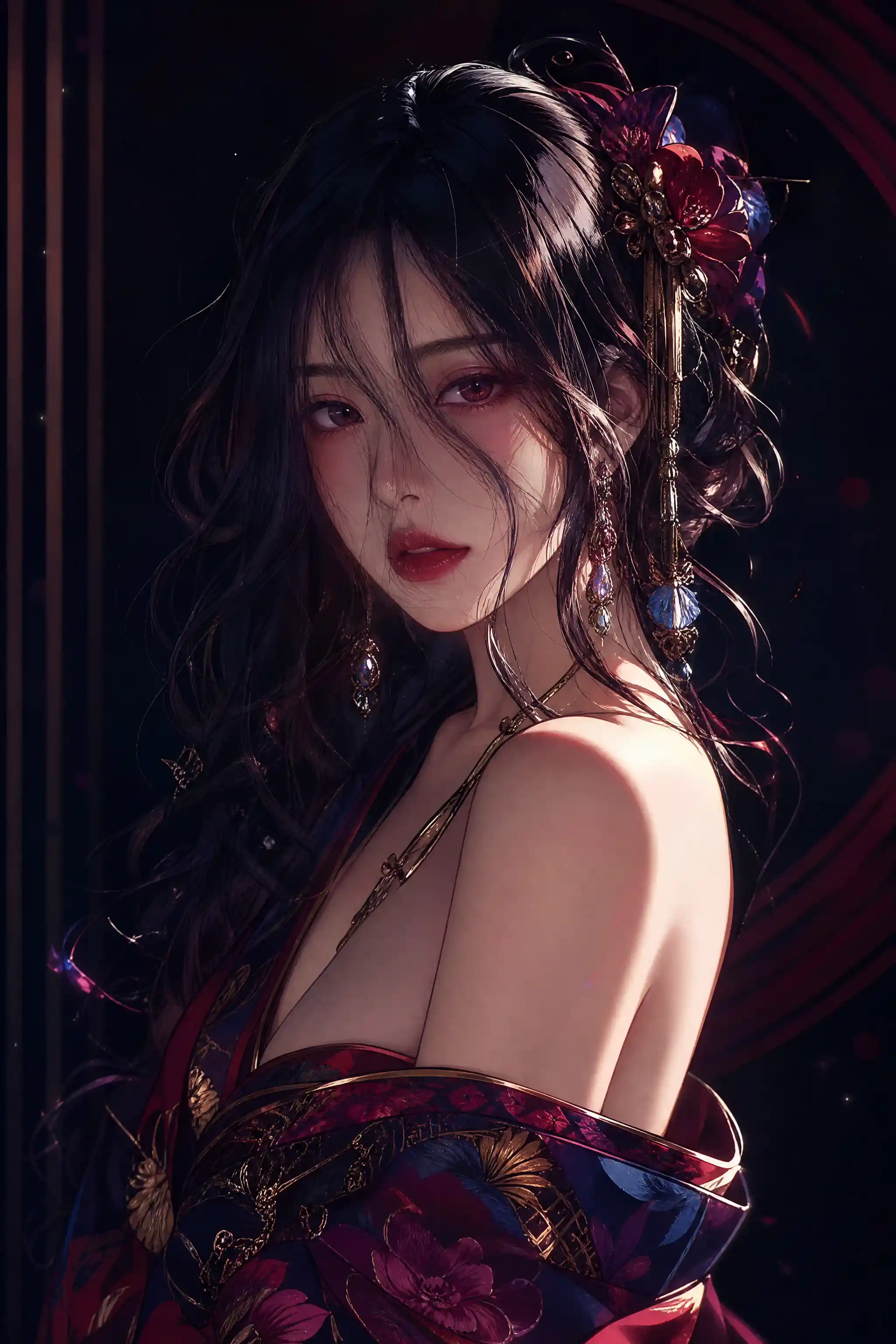 華麗禮服女子與大膽色塊陰影風格