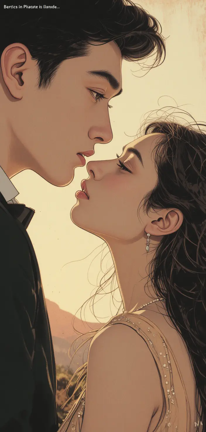 Romantic close up of a couple about to kiss at sunset