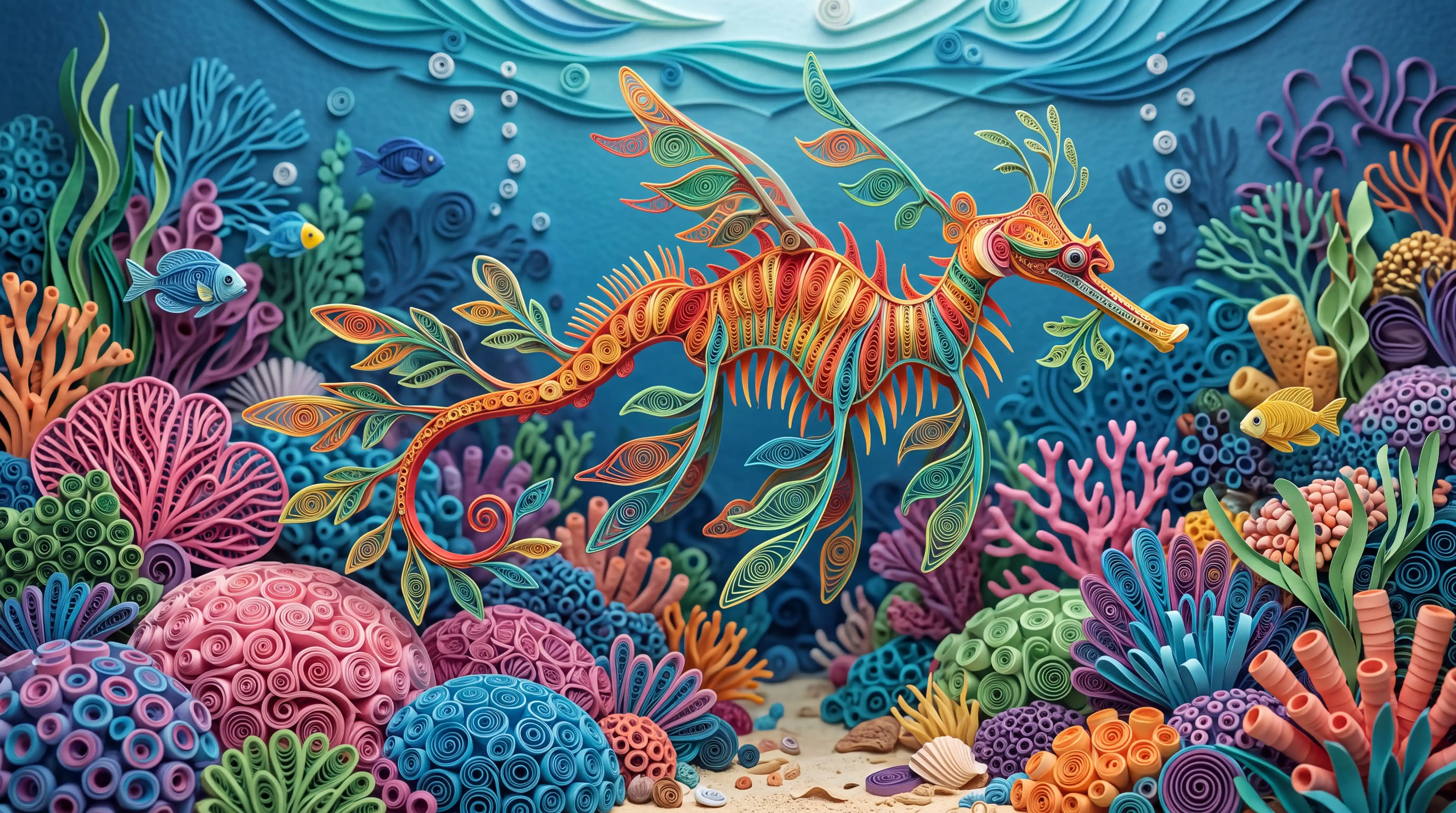 繽紛海龍在珊瑚礁間緩緩漂浮