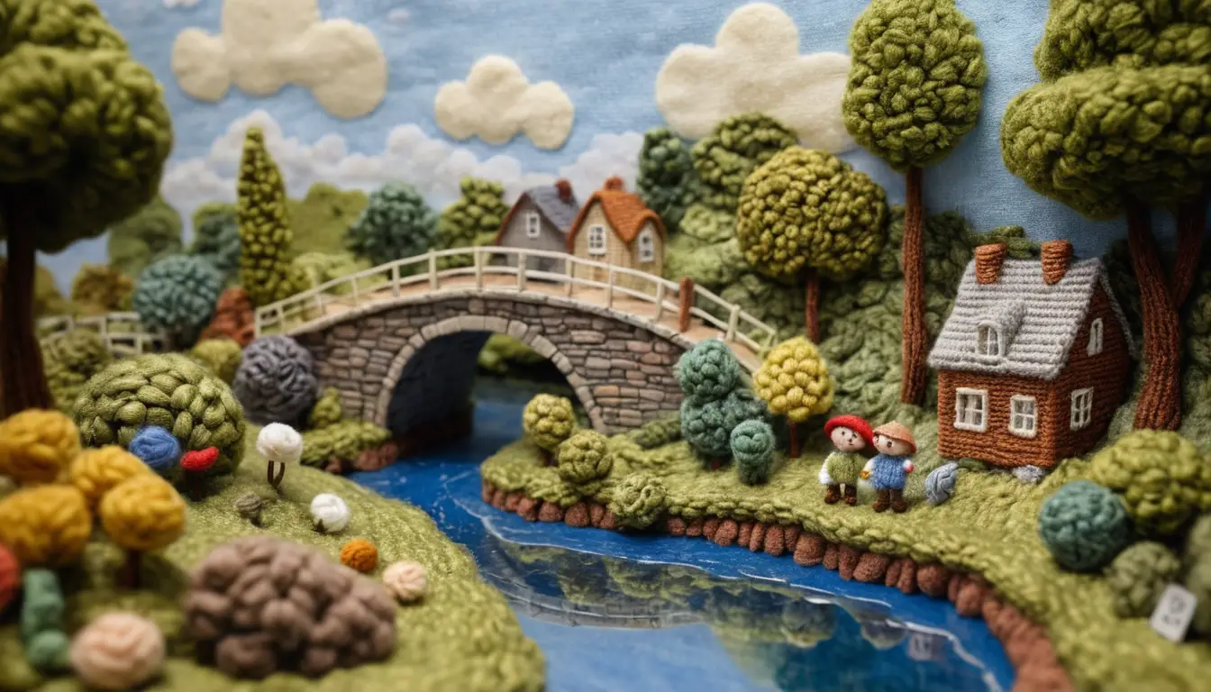 Realistic plush miniature landscape in soft studio lighting
