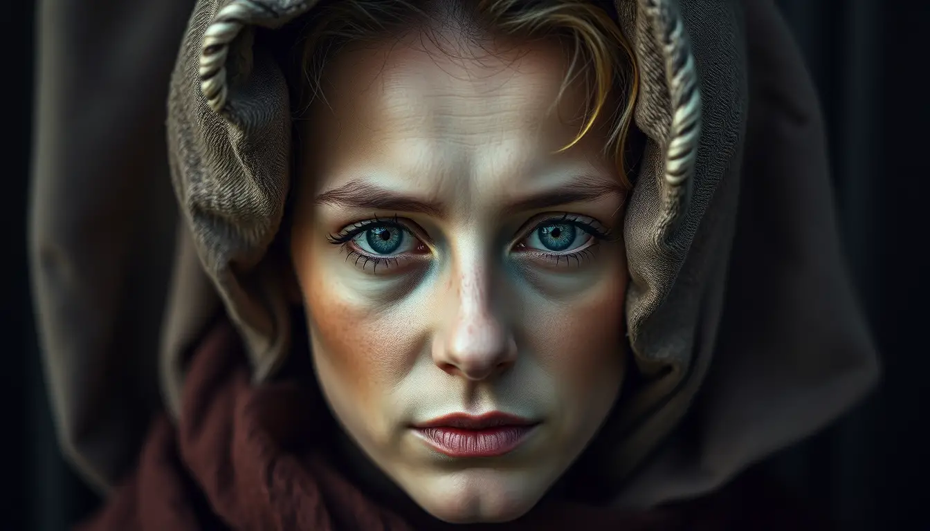 Woman dissolving into neon shadow in surreal portrait