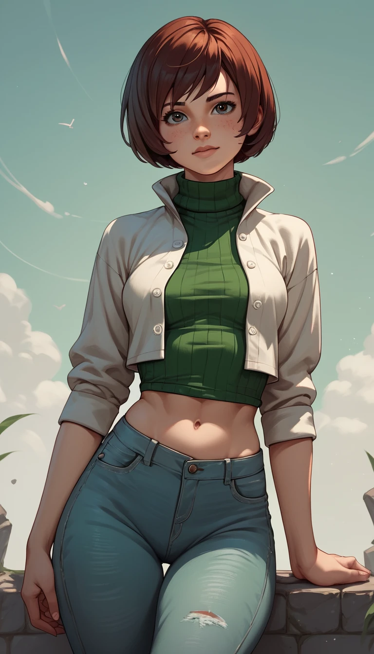 Femme anime en chemise blanche et jean – design de personnage