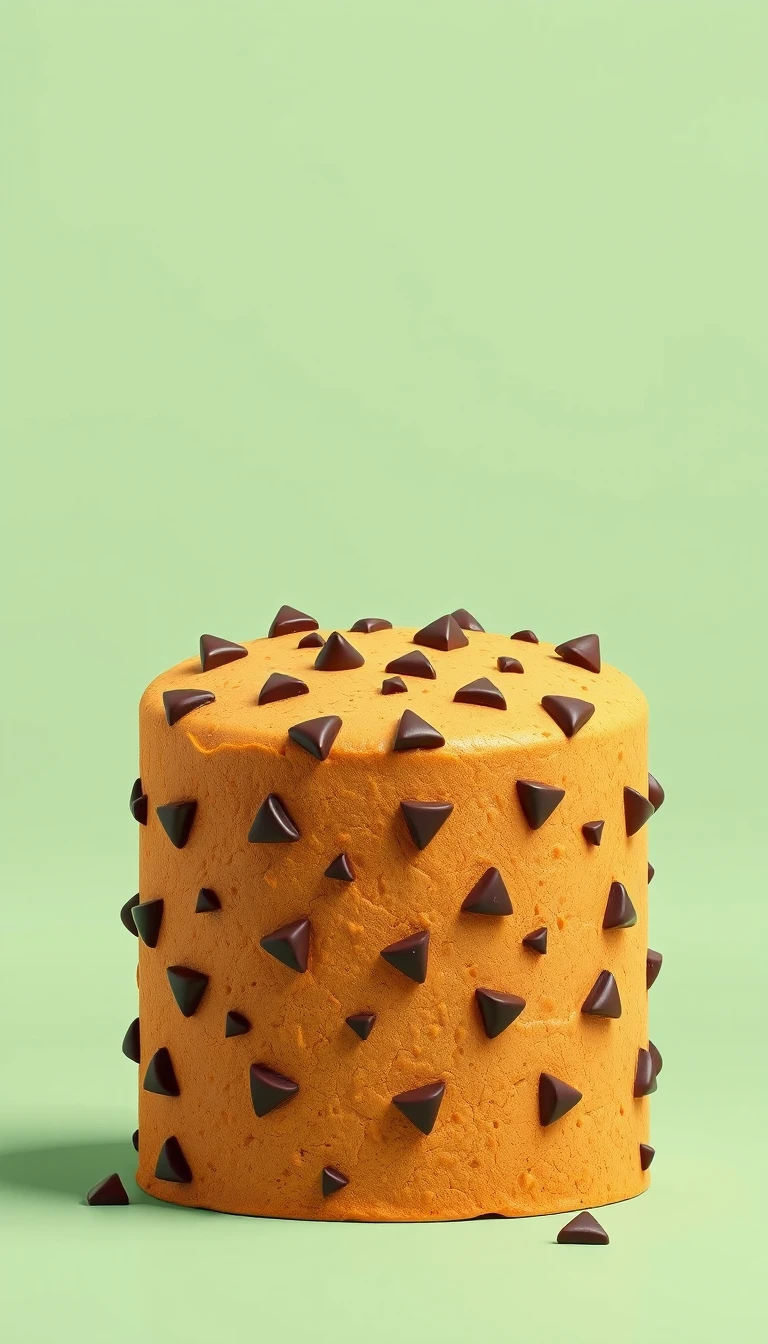 Galleta de chocolate 3D gigante flotando sobre fondo verde menta