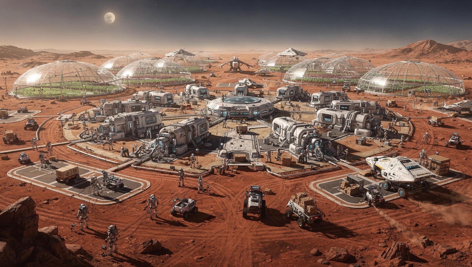 Futuristic modular base on Mars with circular layout