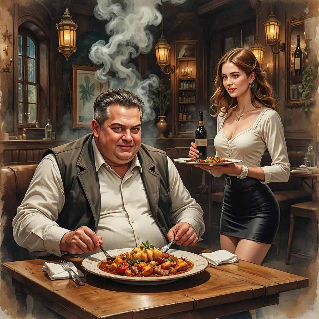Hombre de mediana edad disfrutando de un cassoulet en un bistró rústico
