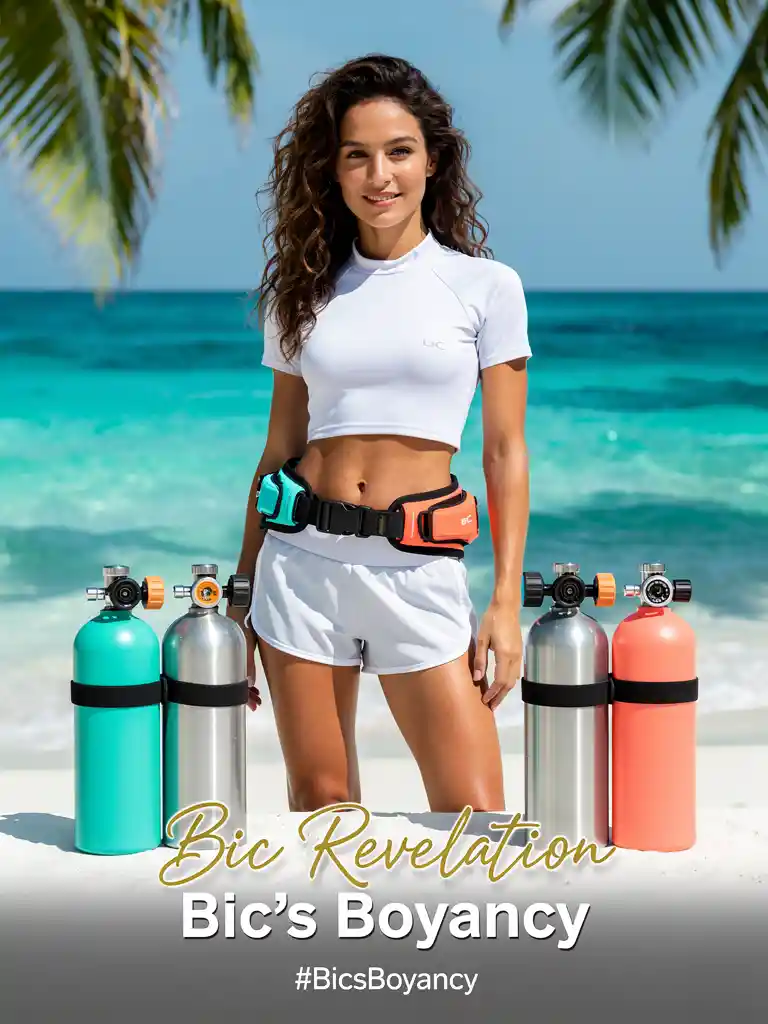 Scuba gear summer display on a bright tropical beach