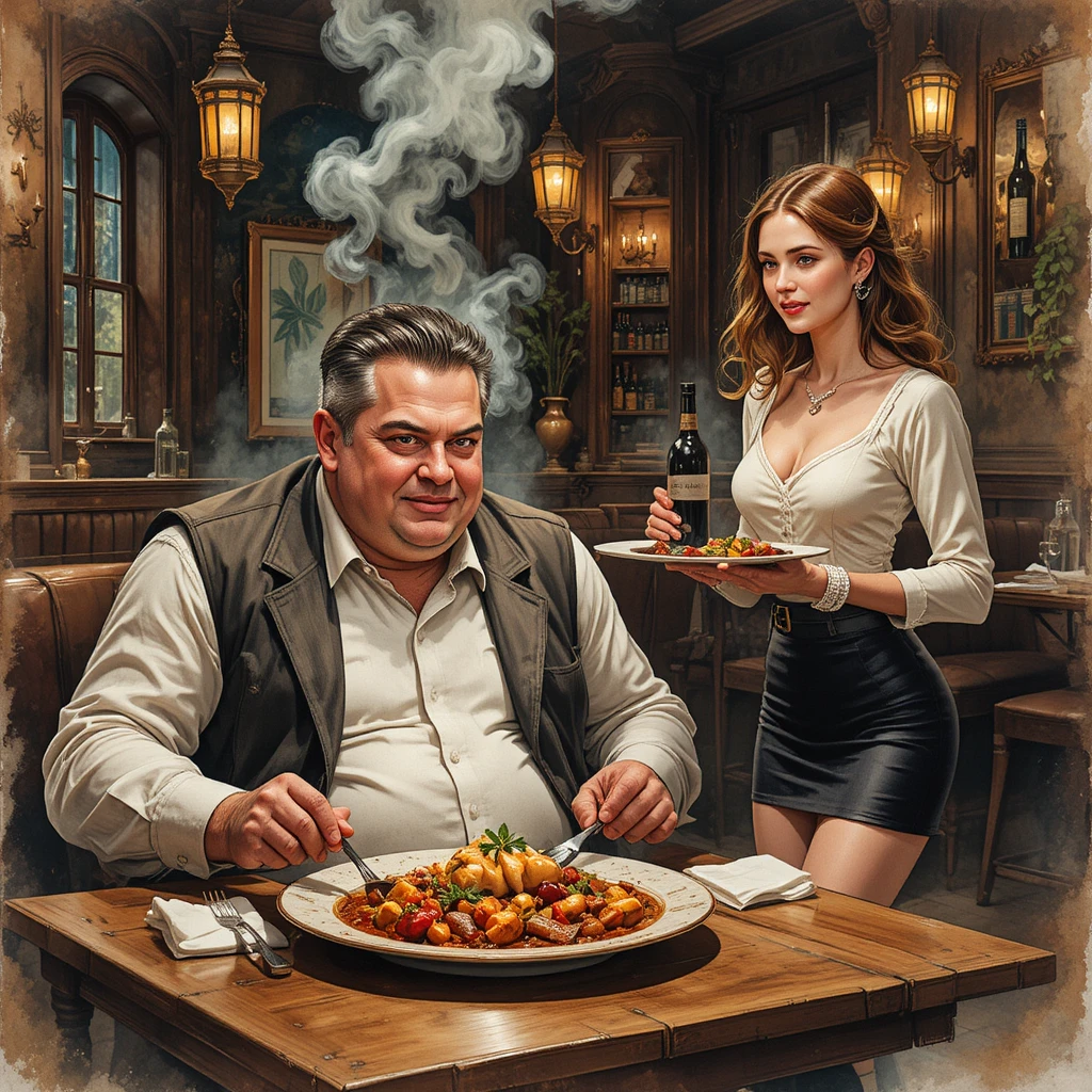Hombre de mediana edad disfrutando de un cassoulet en un bistró rústico