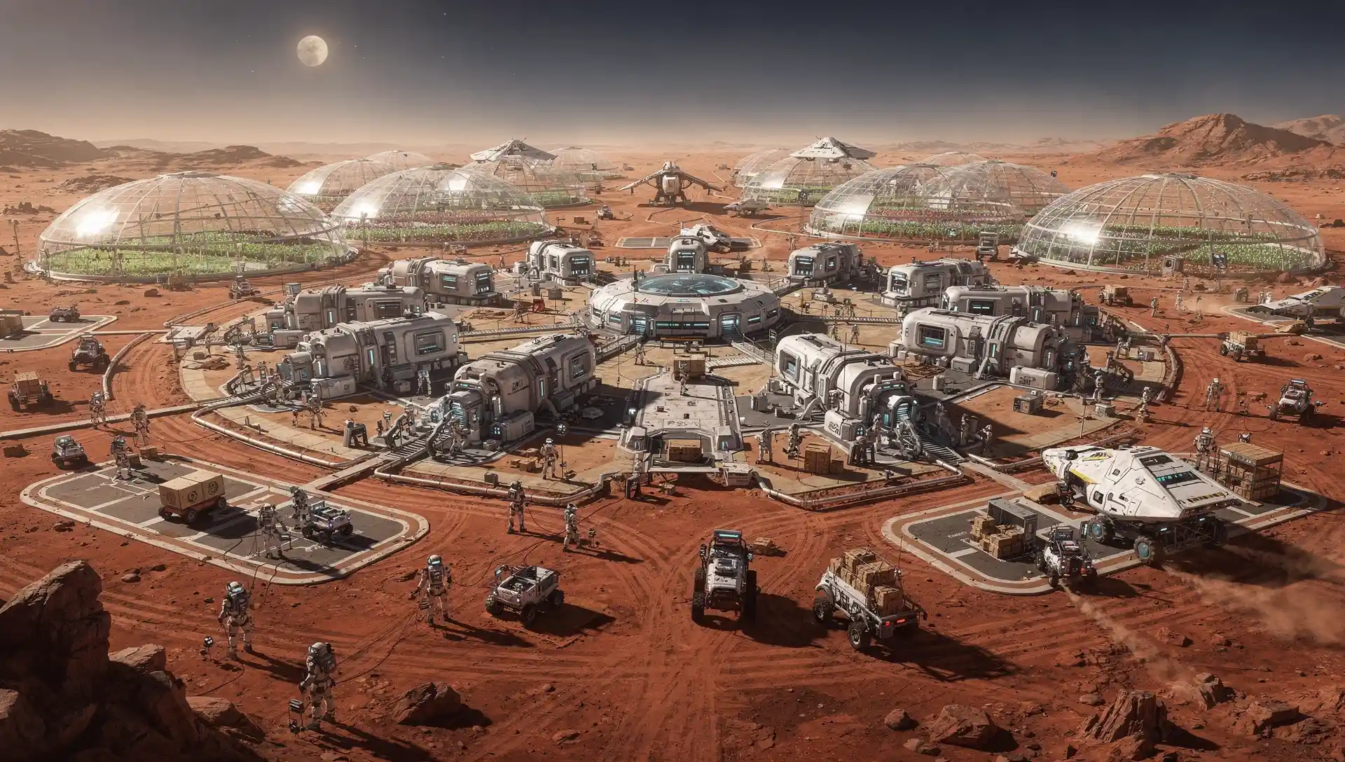 Futuristic modular base on Mars with circular layout