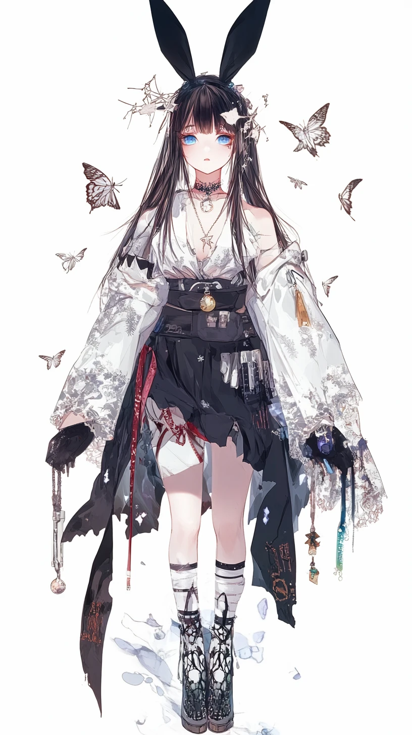 Elegant anime girl with long bunny ears and starry skirt