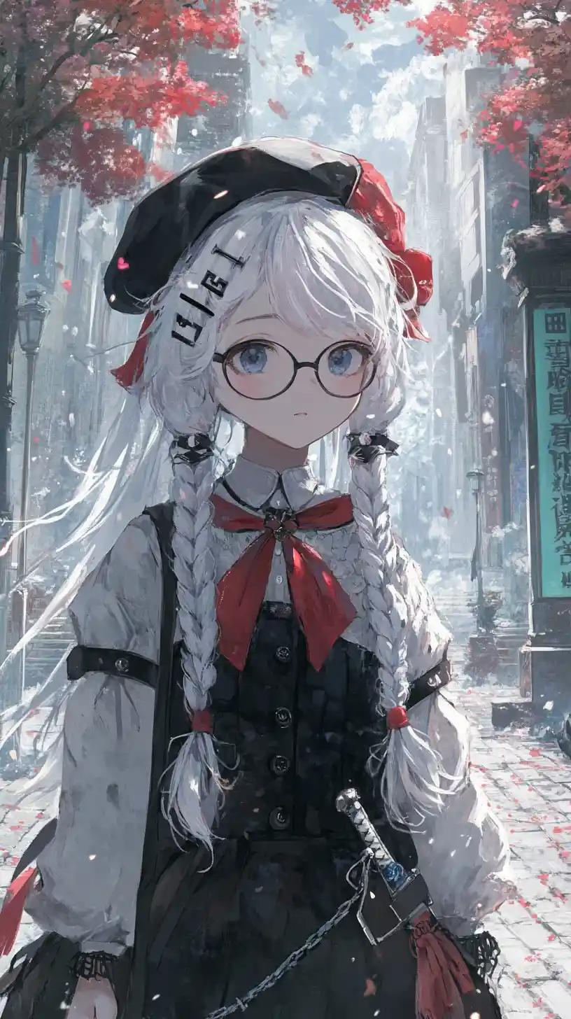 Anime girl with silver braid and chess emblem outfit