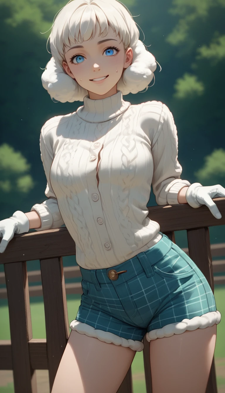 Anime girl in vintage outfit by a wooden fence