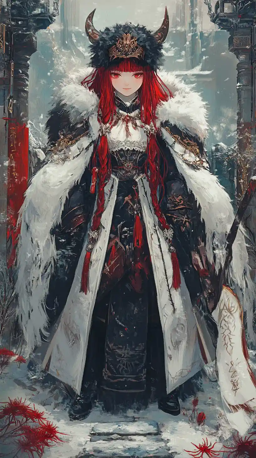 Red haired anime girl with war hammer in crystal palace