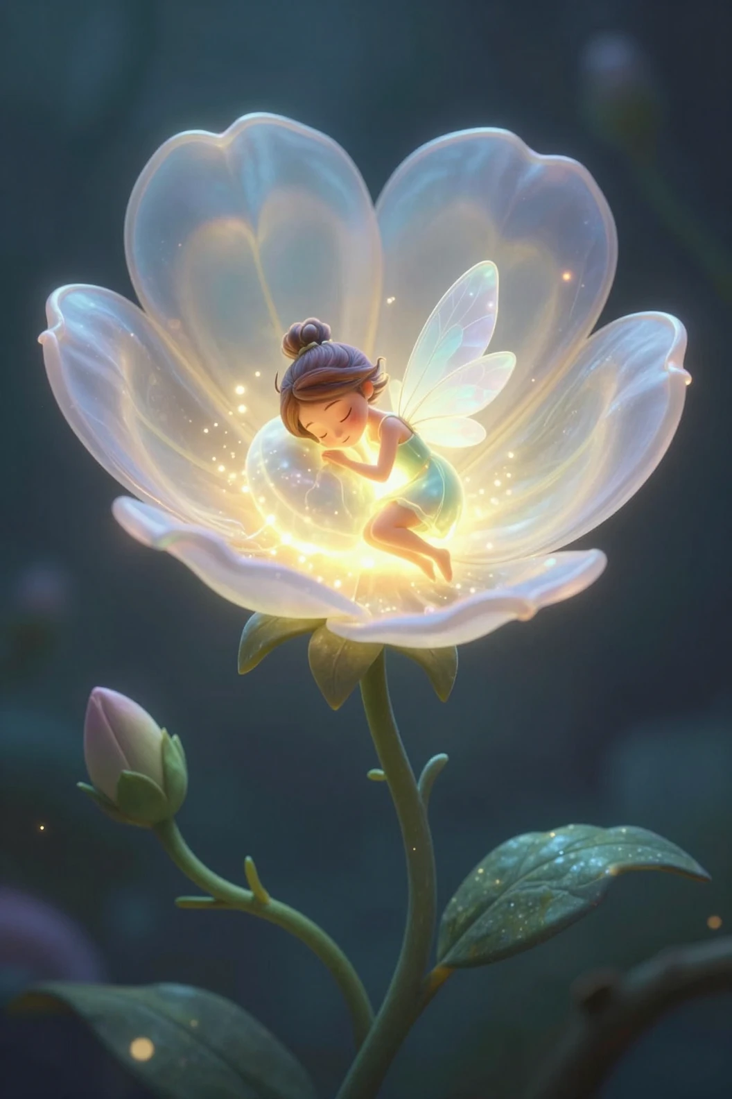 Glowing Heart Shaped Flower Cradling A Sleeping Fairy
