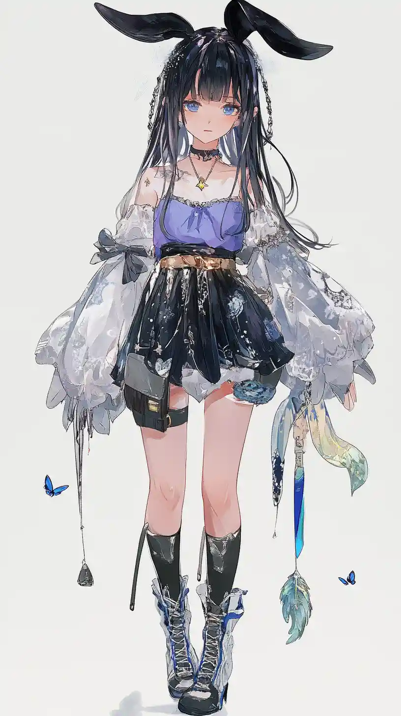 Elegant anime girl with rabbit ears and celestial skirt