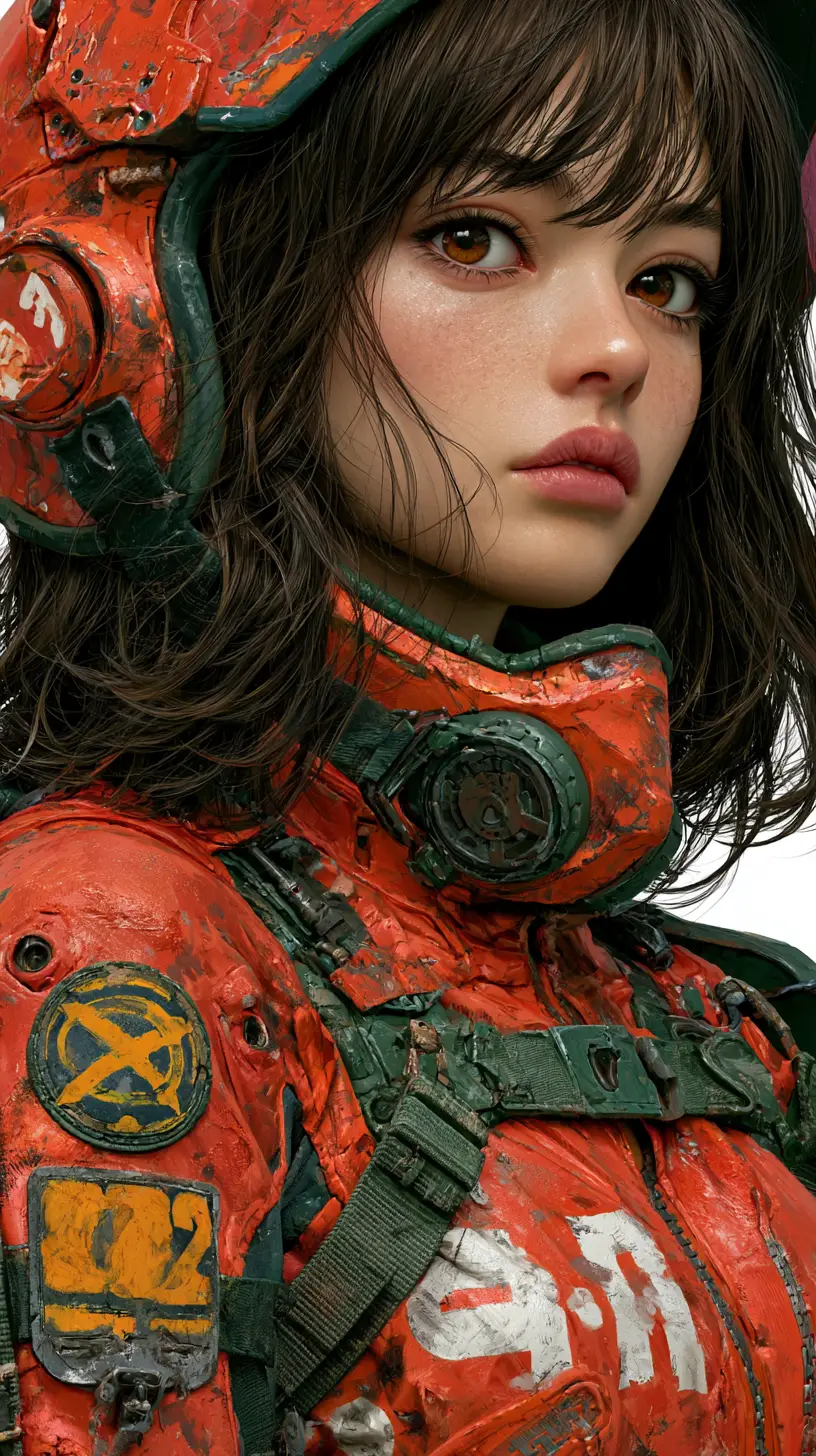 Fille d’anime en combinaison futuriste peinte avec des couleurs riches