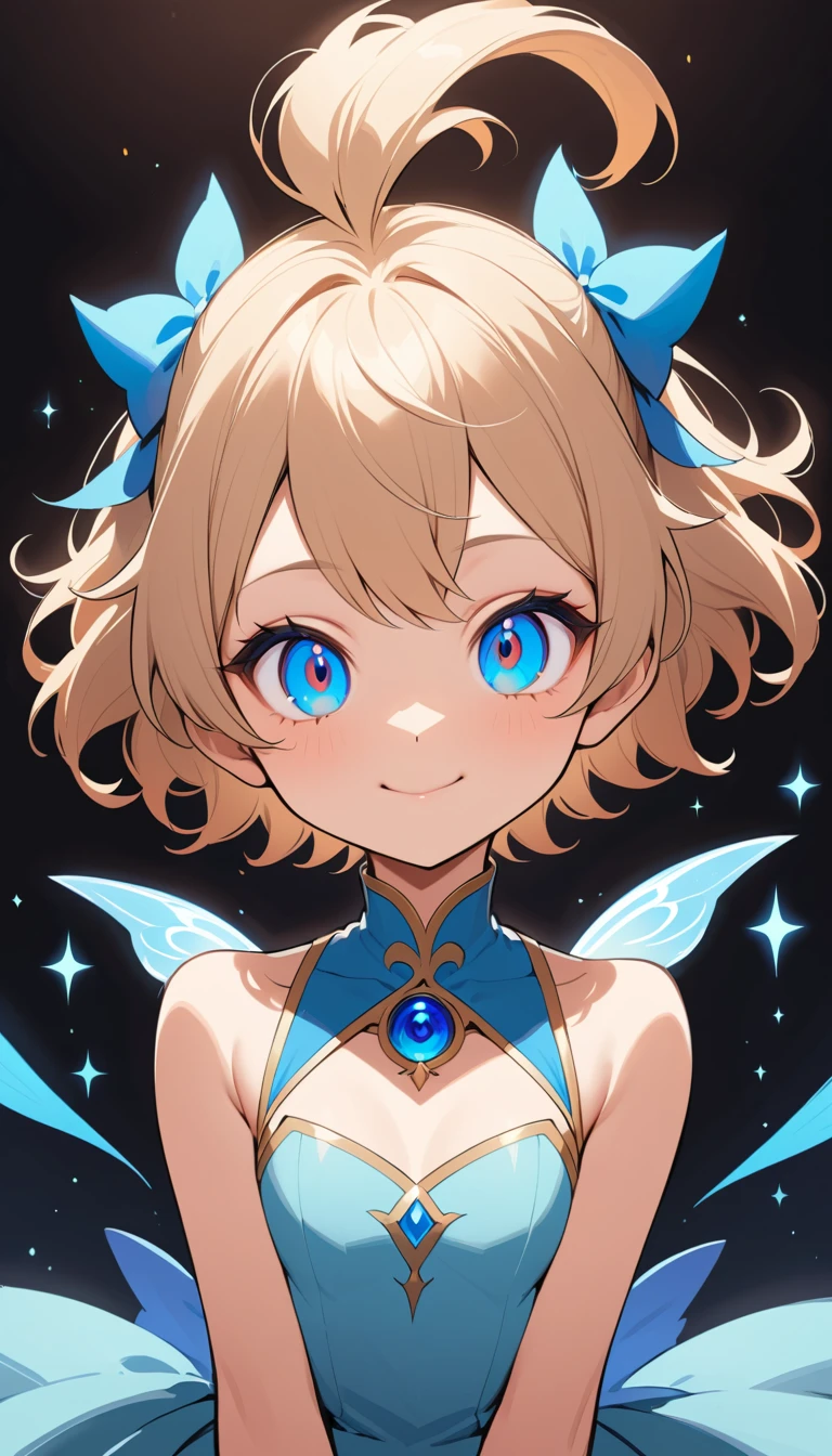 Verspieltes Anime-Mädchen mit leuchtend blauen, funkelnden Augen