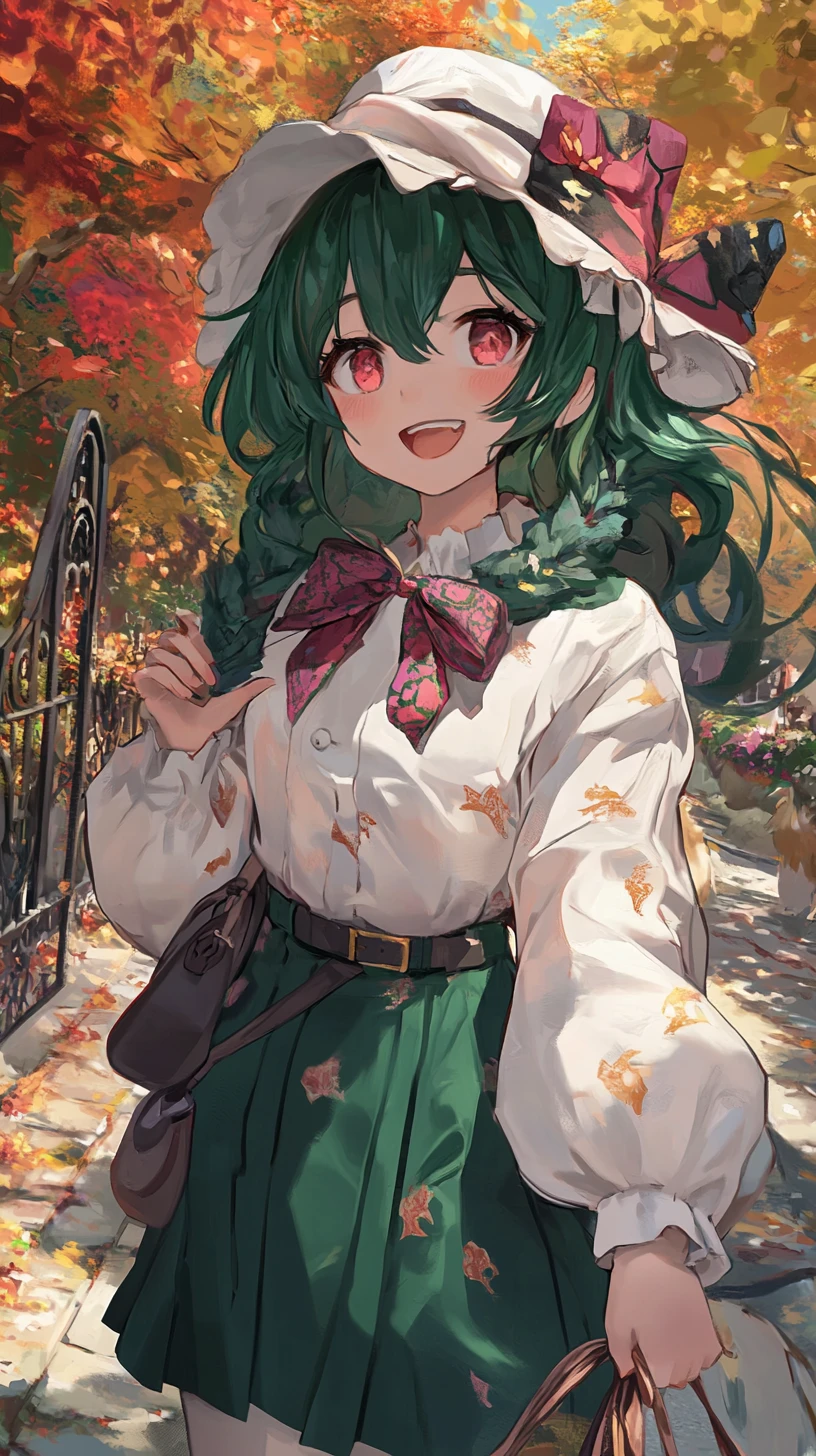 Chica anime sonriente con acogedor atuendo de fantasía en capas