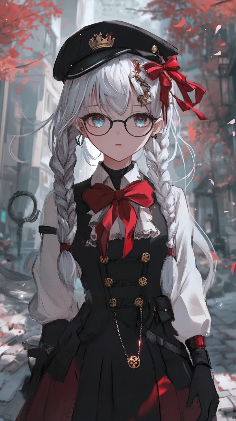Silver haired anime girl with glasses in formal outfit