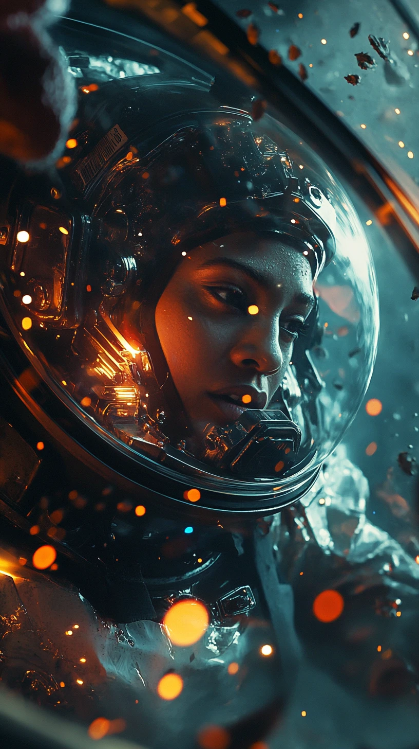 Piloto afrofuturista de aguas profundas en cabina sci-fi luminosa