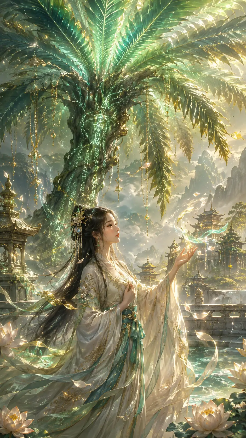 Himmlische Hanfu-Heilige unter einem strahlenden Geisterbaum
