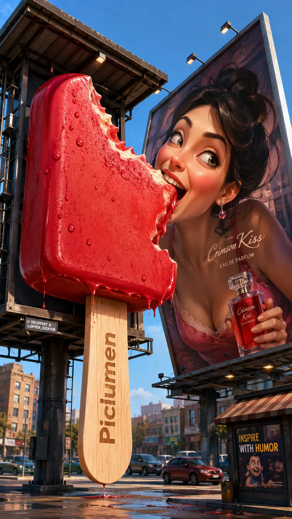 Outdoor gigante de picolé vermelho com ilusão de ótica divertida