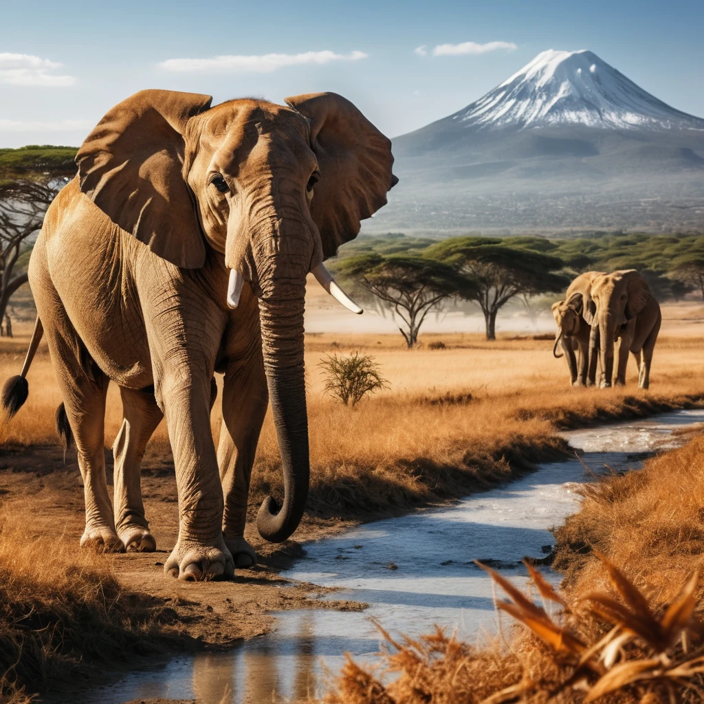 Scena di moda nella savana africana con maestosi animali selvatici