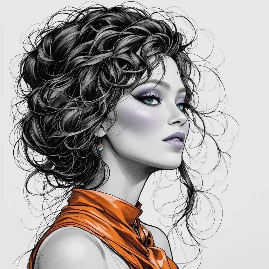 Retrato de moda monocromático de una chica con maquillaje colorido