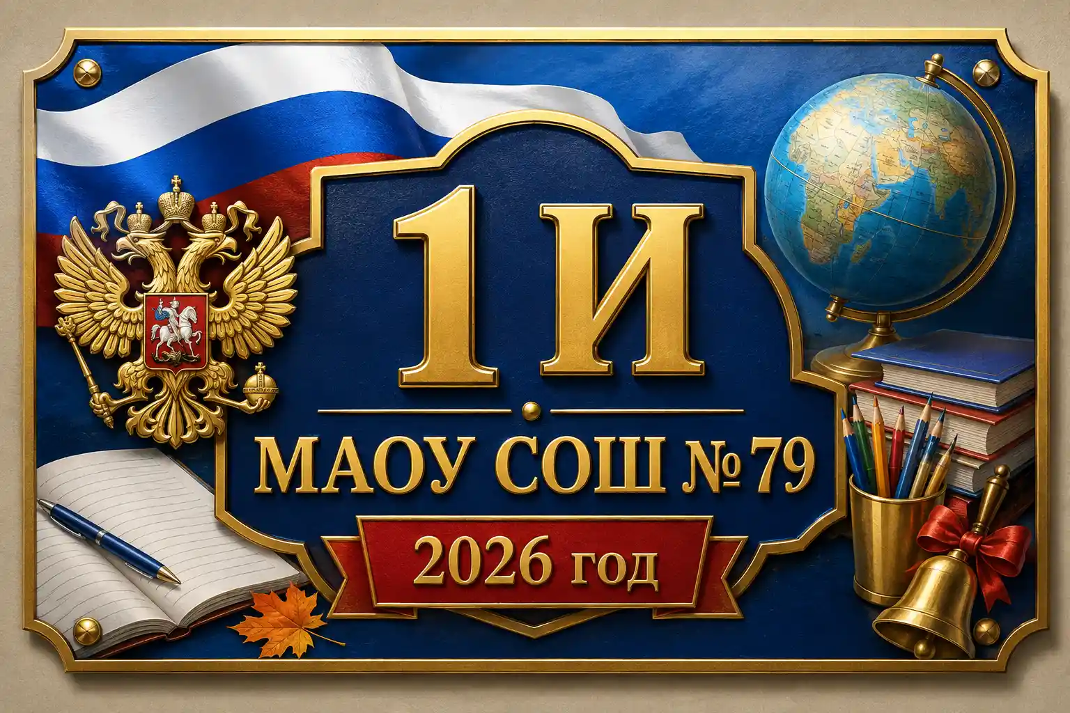 School classroom sign with Russian text and class information