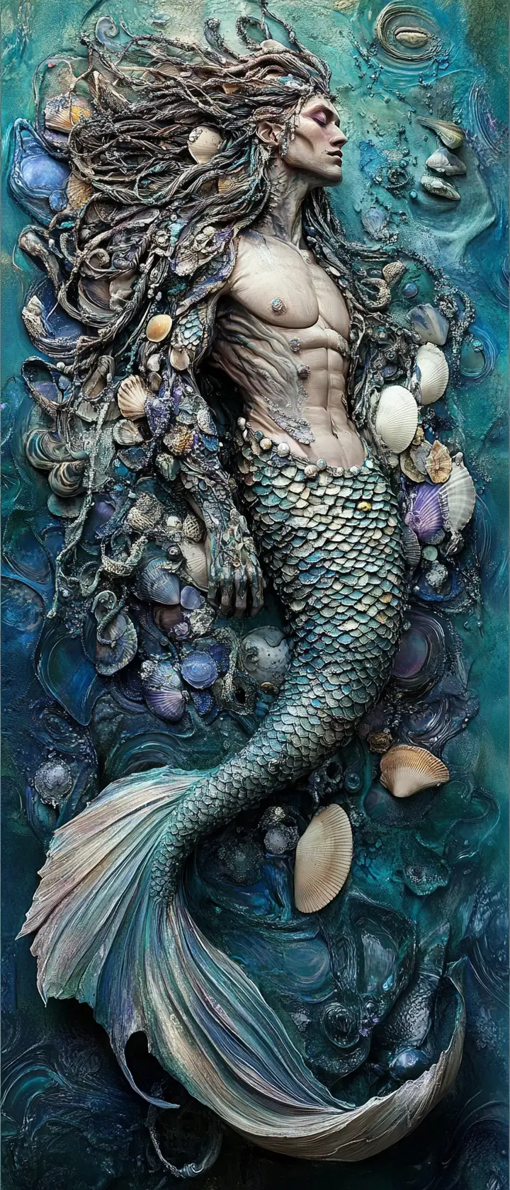Surreal Portrait Of A Powerful Mermaid King In Shell Armor