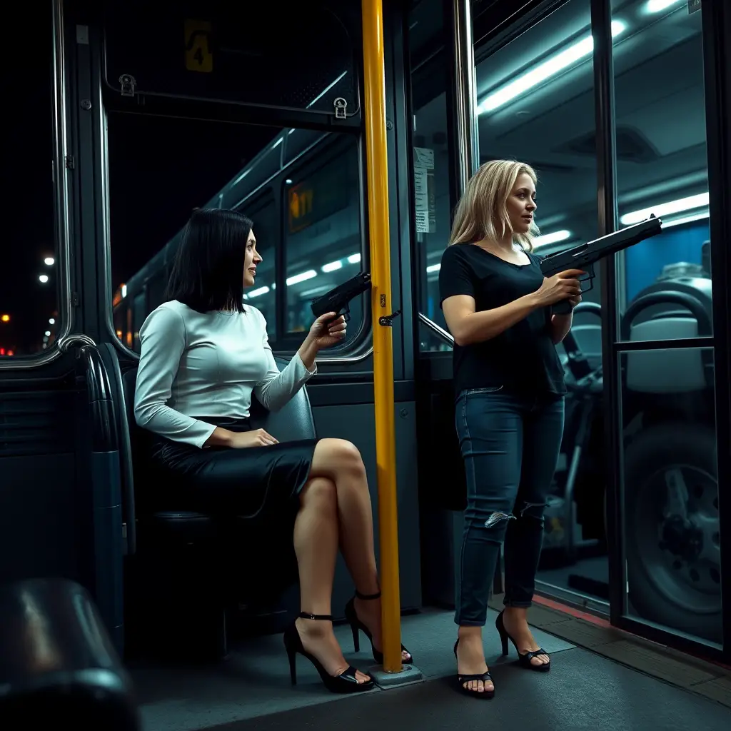Pareja Sentada al Frente de un Autobús Urbano Nocturno