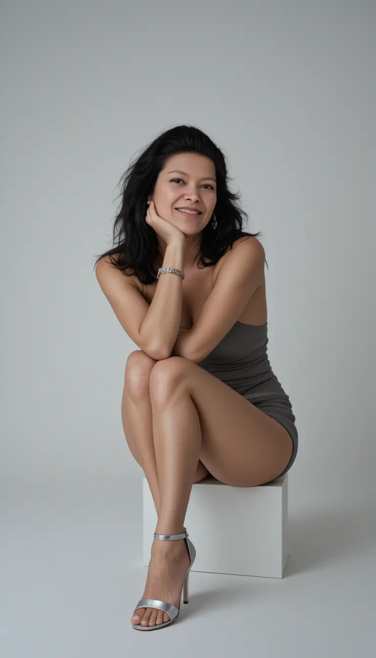 穿著銀色高跟鞋的印度女子優雅棚拍人像