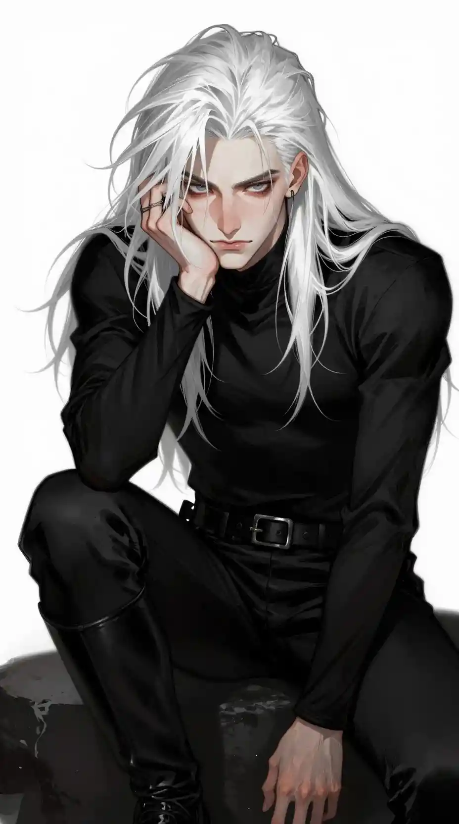 Pale dark lord with unruly hair and piercing blue gray eyes