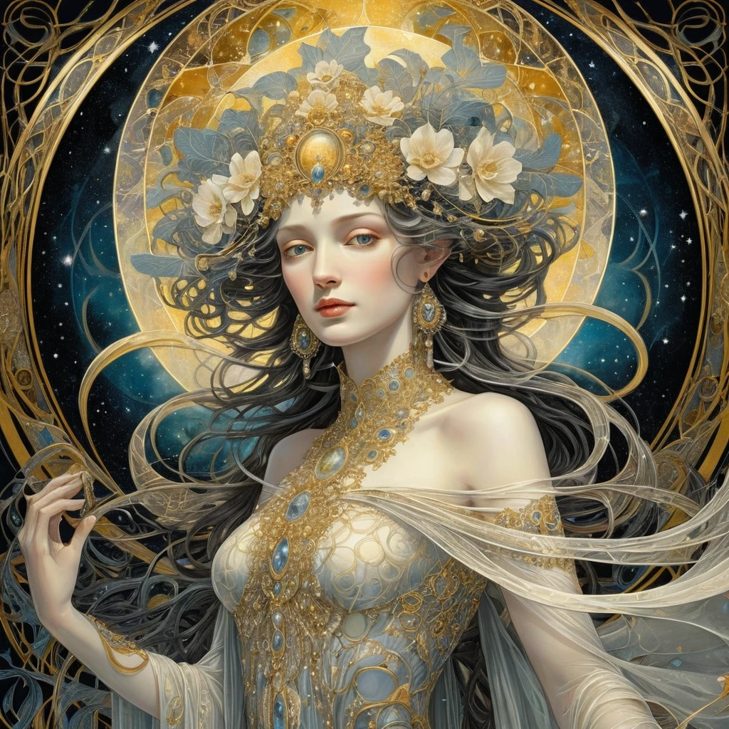 Tapiz fractal dorado de una existencia divina y fantástica