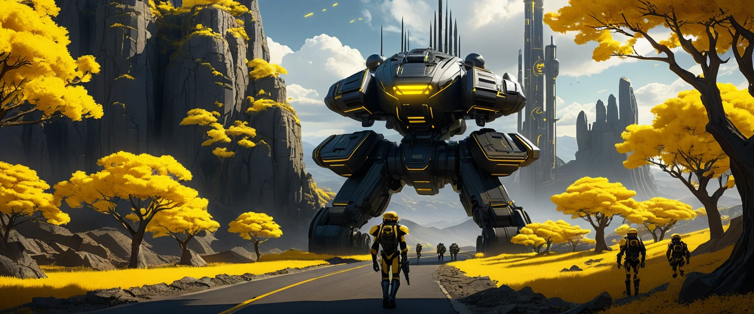 Isekai anime soldiers in a futuristic sci fi canyon