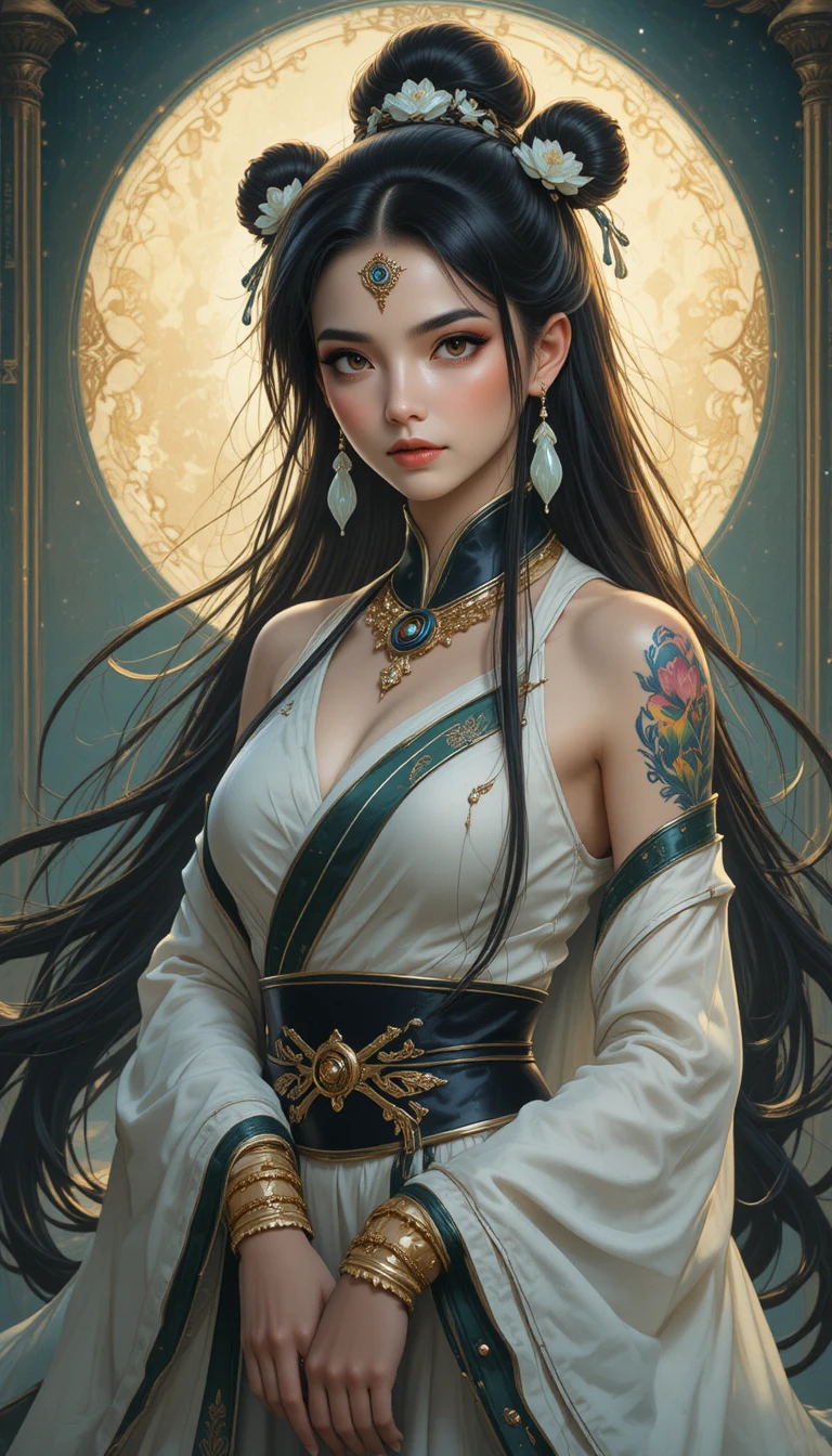Anime pandawa woman with panda ears in traditional robes