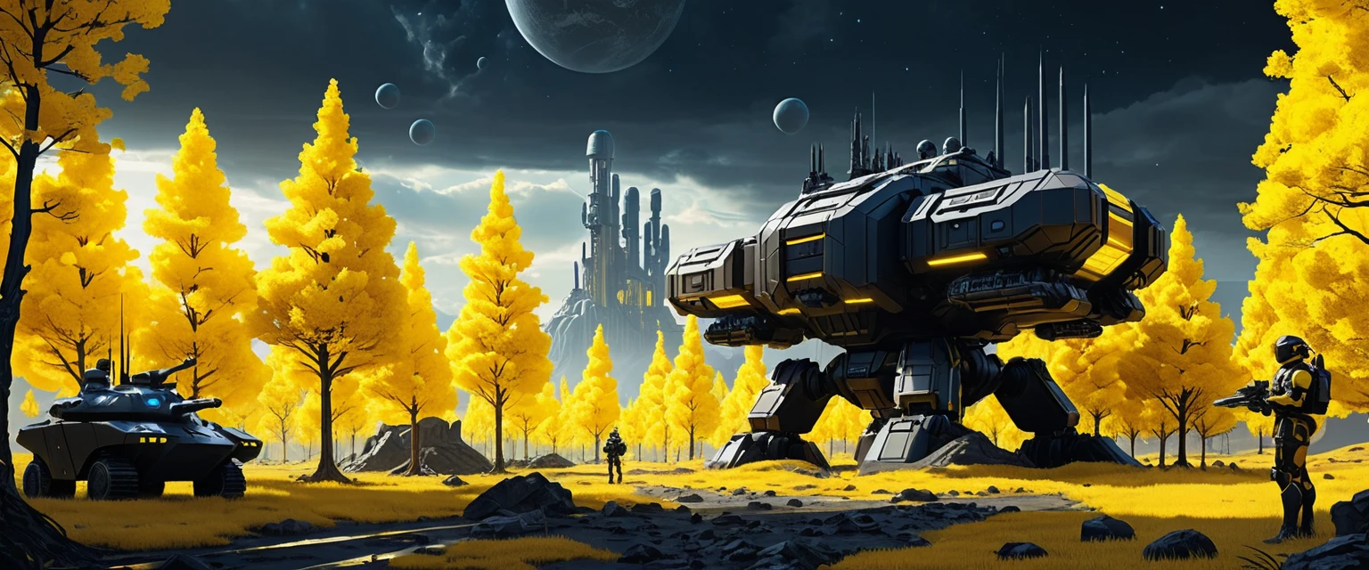 Anime mech marines in a sci fi canyon research base