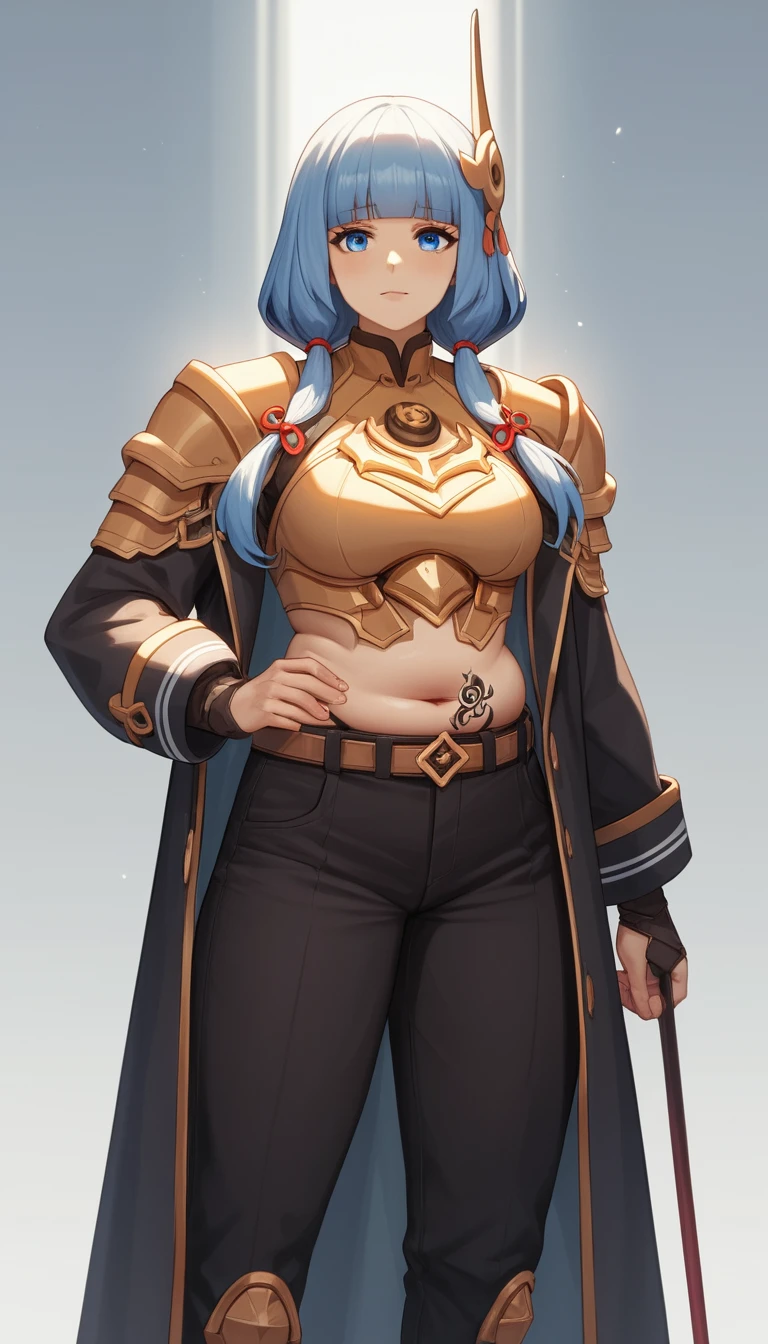 Sultry anime heroine with blue eyes and dark flowing hair